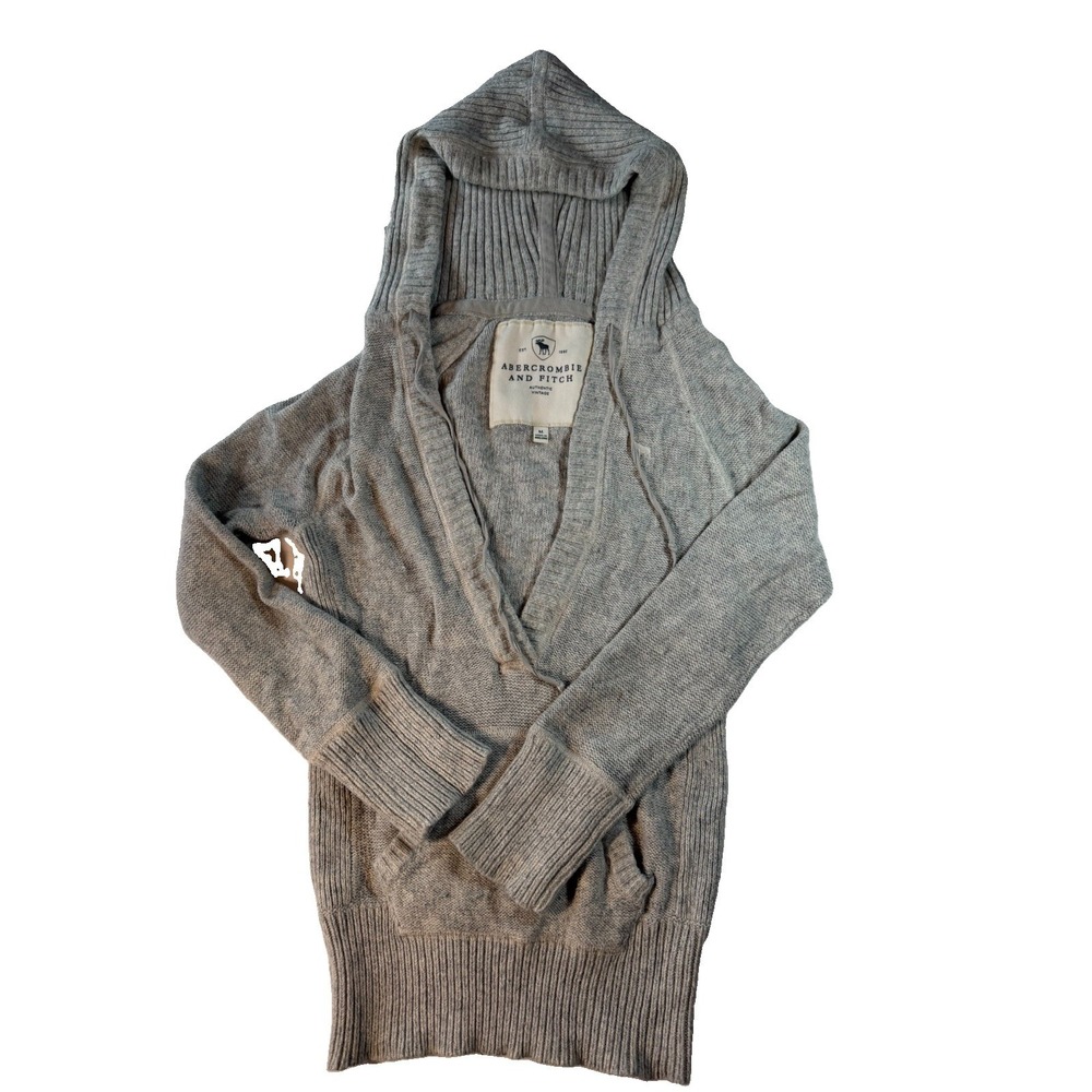 Vintage Abercrombie Fitch Women's M Y2K Rabbit Hair Hooded Sweater Gray Moose